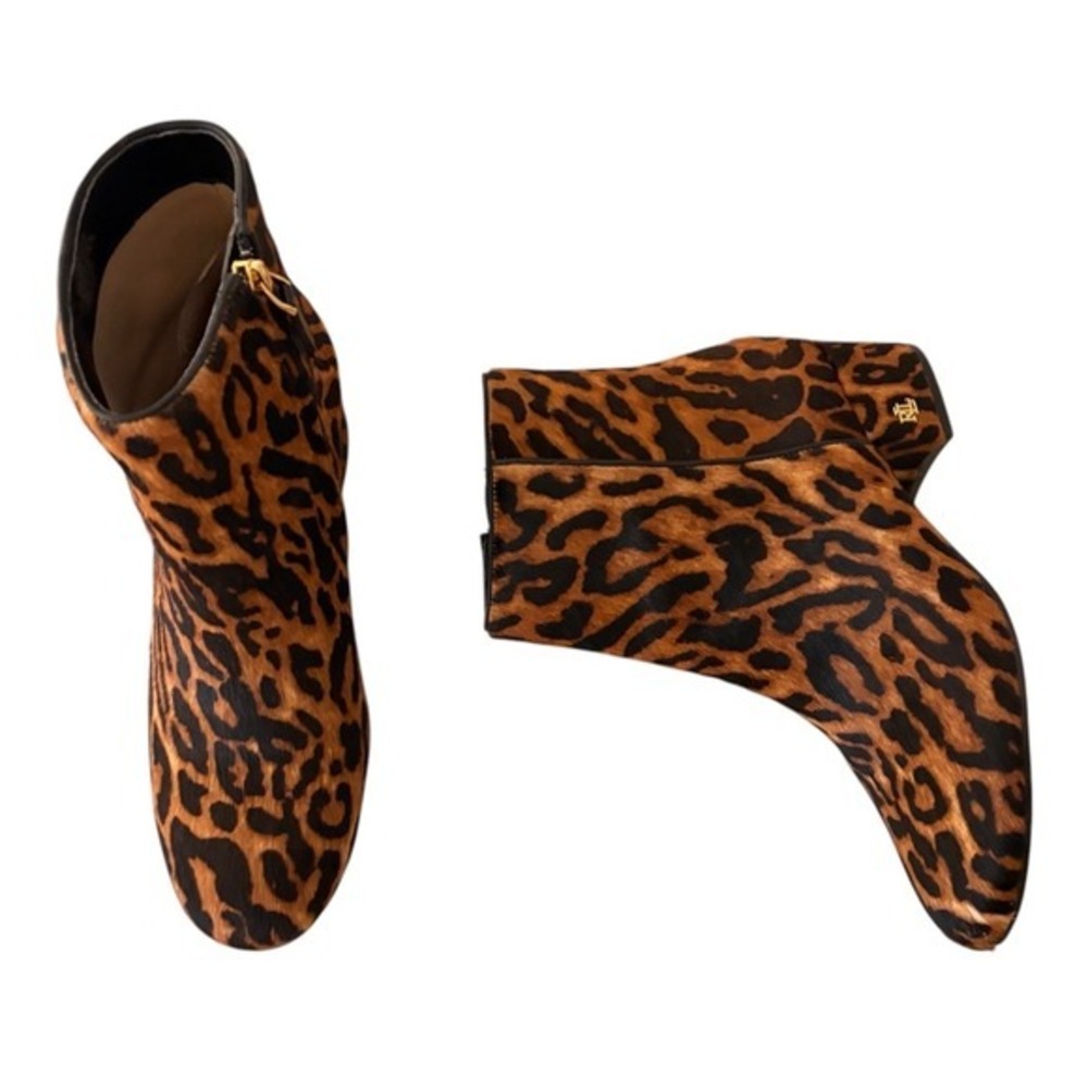 Ralph Lauren Welford Leopard Calf Hair Ankle Boots 7B Brown Animal Print